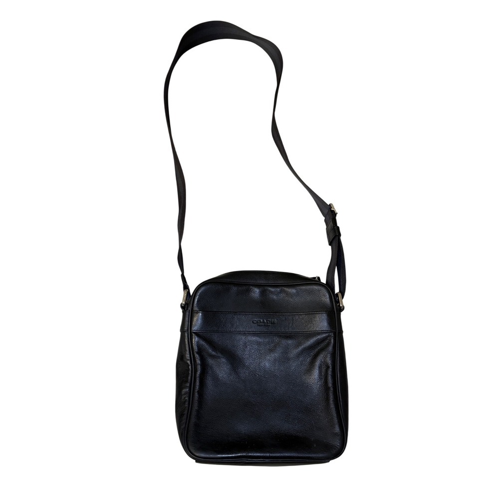 Coach Black Leather Crossbody Messenger Flight Bag Men Adjustable Strap